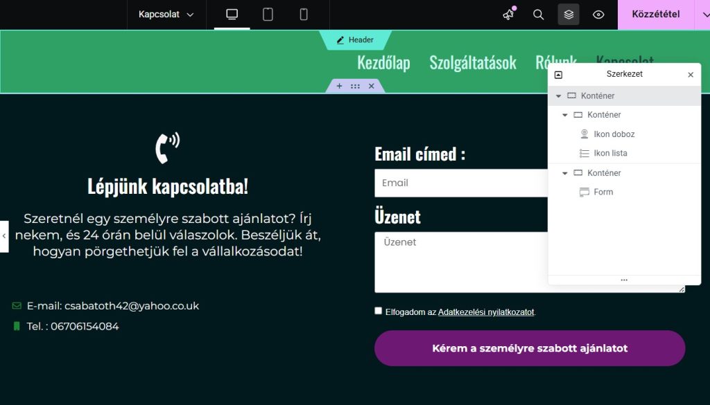 WordPress weboldal szerkesztőfelülete